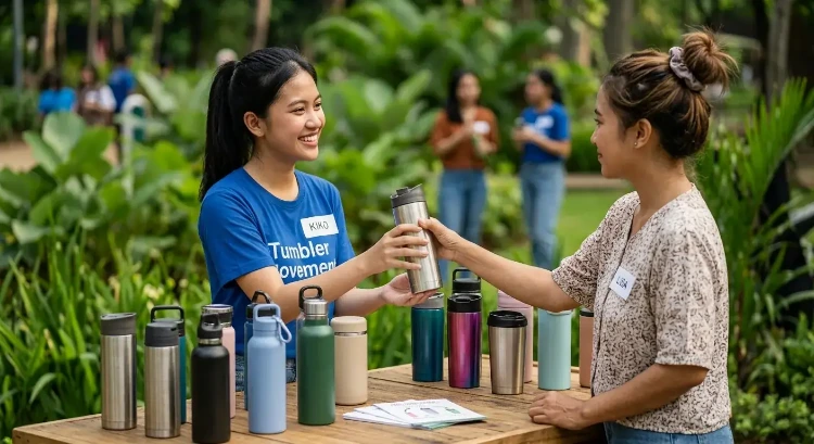 Relawan MIU menerima tumbler bekas dari warga